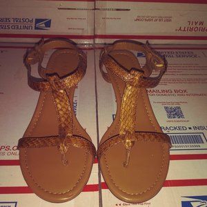 Lauren Ralph Lauren Leather Croc Open Toe Wedge Sandals